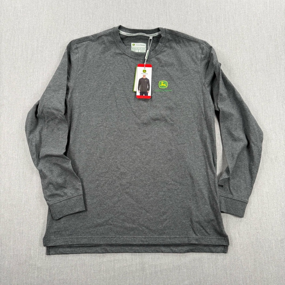 John Deere Gray Long Sleeve Crewneck Tee with Green Logo
